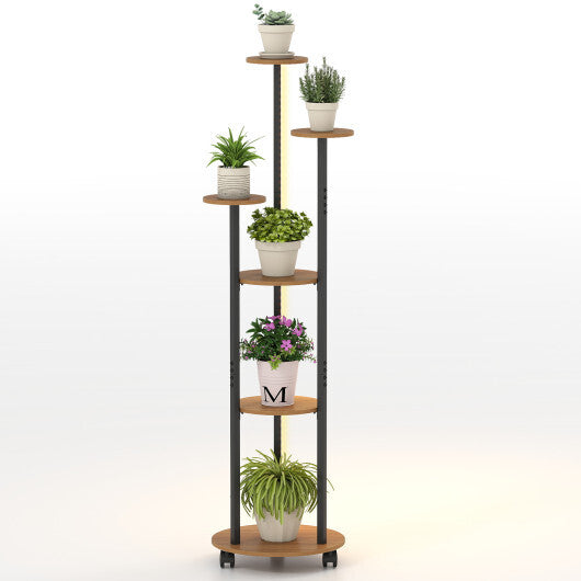 6-tier Plant Stand with RGB Light and Wheels 57inch Tall Indoor Display Shelf Flowerpot Holder-Rustic Brown LuxuryLifeWay Online Store
