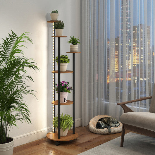 6-tier Plant Stand with RGB Light and Wheels 57inch Tall Indoor Display Shelf Flowerpot Holder-Rustic Brown LuxuryLifeWay Online Store