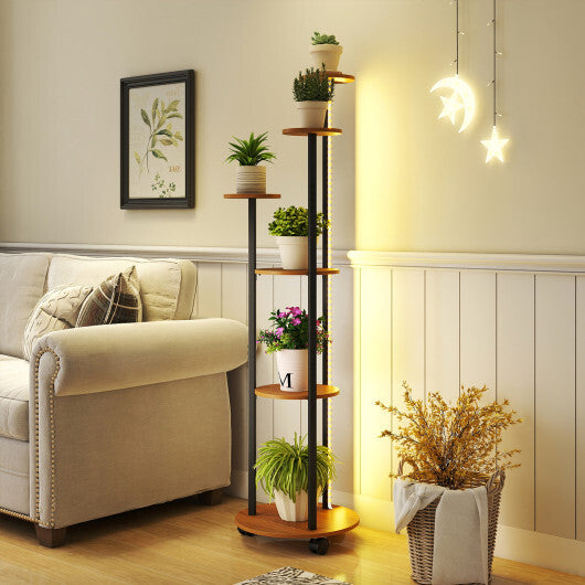 6-tier Plant Stand with RGB Light and Wheels 57inch Tall Indoor Display Shelf Flowerpot Holder-Rustic Brown LuxuryLifeWay Online Store