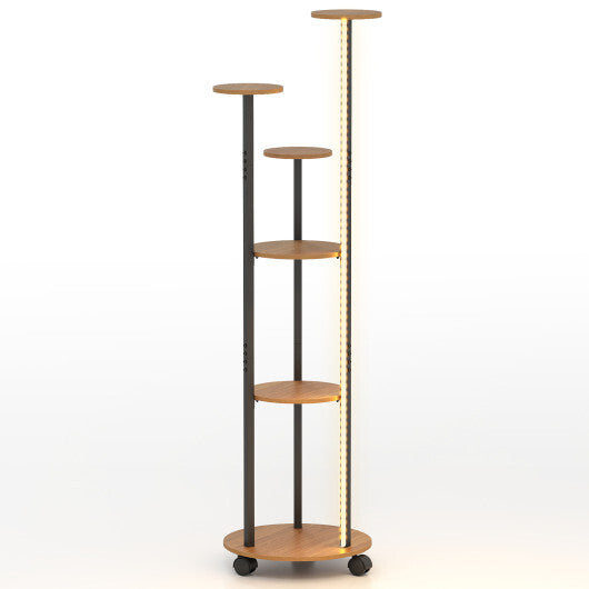 6-tier Plant Stand with RGB Light and Wheels 57inch Tall Indoor Display Shelf Flowerpot Holder-Rustic Brown LuxuryLifeWay Online Store
