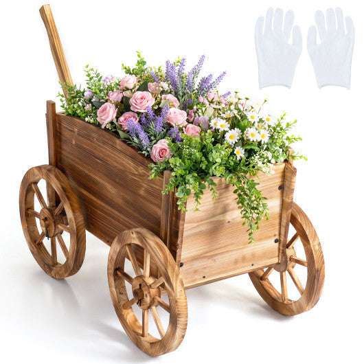 Rustic Rolling Flower Pot Stand with Wheels and Handle-Coffee LuxuryLifeWay Online Store