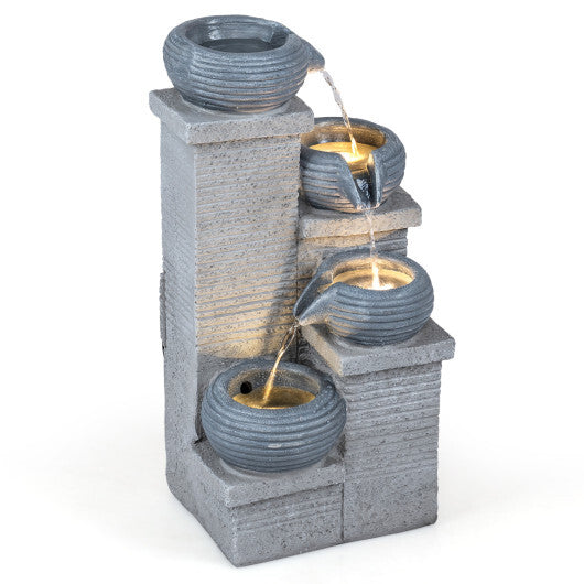 4-Tier Outdoor Water Fountain Cascading Bowl Waterfall Fountain with LED Lights LuxuryLifeWay Online Store