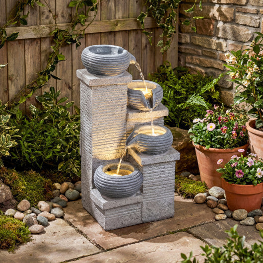 4-Tier Outdoor Water Fountain Cascading Bowl Waterfall Fountain with LED Lights LuxuryLifeWay Online Store