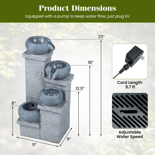 4-Tier Outdoor Water Fountain Cascading Bowl Waterfall Fountain with LED Lights LuxuryLifeWay Online Store