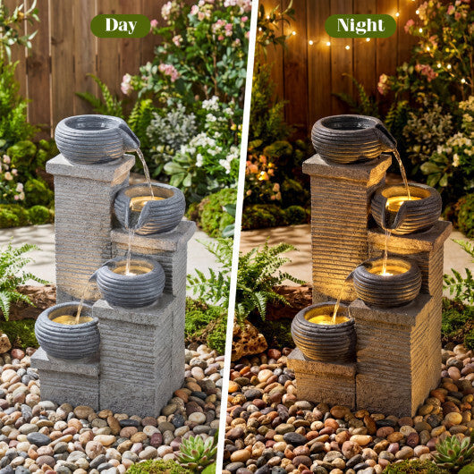 4-Tier Outdoor Water Fountain Cascading Bowl Waterfall Fountain with LED Lights LuxuryLifeWay Online Store