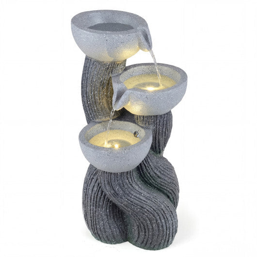 3-Tier Outdoor Water Fountain with LED Lights 18.5 Inch H for Patio Deck LuxuryLifeWay Online Store