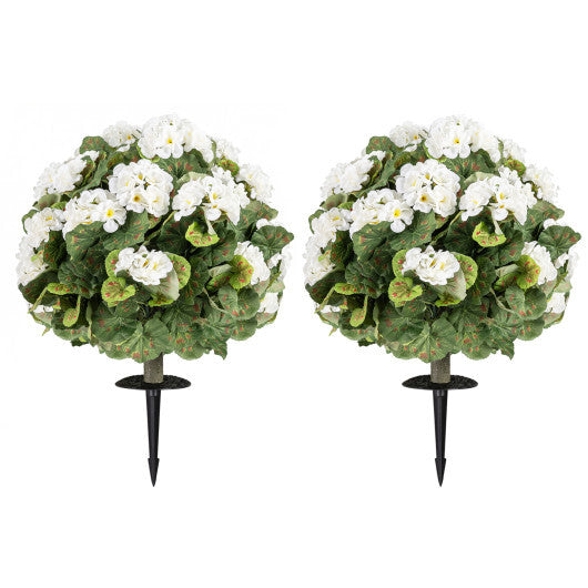 Artificial Begonia Ball Trees Set of 2 13 inch Fake Evergreen Shrubs with Ground Spikes-White LuxuryLifeWay Online Store