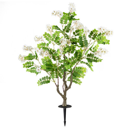 2 Pack Artificial Locust Flower Trees 39 Inch Fake Evergreen Shrubs with Ground Spikes-White LuxuryLifeWay Online Store