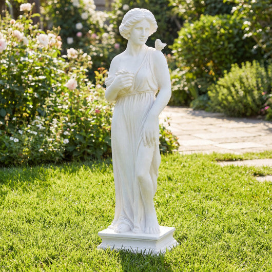 31.5 Inch Outdoor Greek Goddess Statue with Antique Finish and Column Base-White