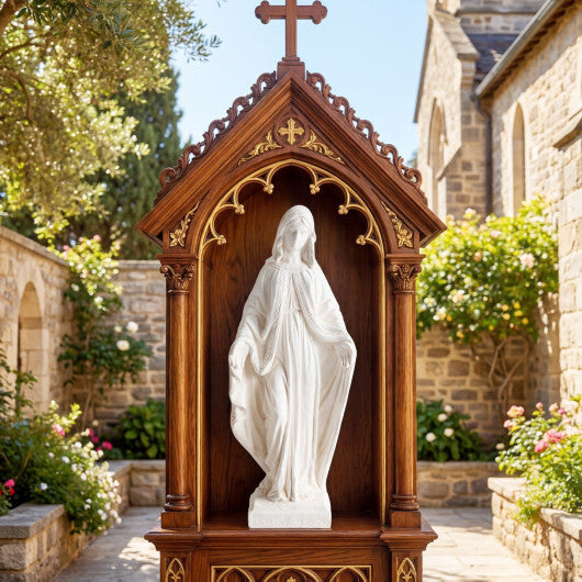 31.5 Inch Virgin Mary Statue with Aged Finish for Yard Patio-White LuxuryLifeWay Online Store