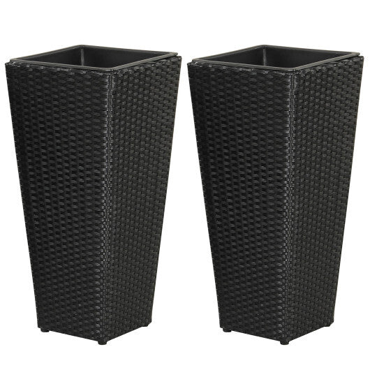 Set of 2 Rattan Tall Plant Pots with Detachable Plastic Liners-Black LuxuryLifeWay Online Store