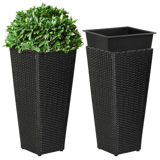 Set of 2 Rattan Tall Plant Pots with Detachable Plastic Liners-Black LuxuryLifeWay Online Store