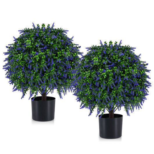 Set of 2 Artificial Lavender Topiary Ball Trees 22 inch Faux Lavender Potted Plants-Purple LuxuryLifeWay Online Store
