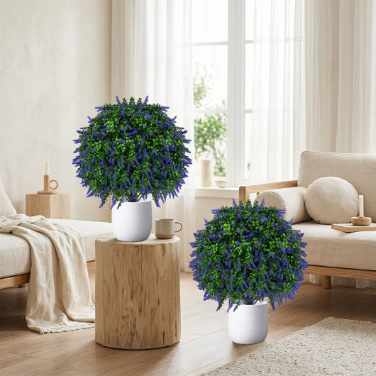 Set of 2 Artificial Lavender Topiary Ball Trees 22 inch Faux Lavender Potted Plants-Purple LuxuryLifeWay Online Store