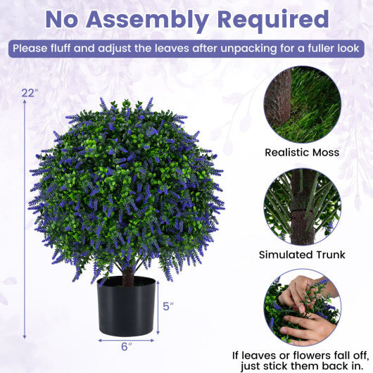 Set of 2 Artificial Lavender Topiary Ball Trees 22 inch Faux Lavender Potted Plants-Purple LuxuryLifeWay Online Store