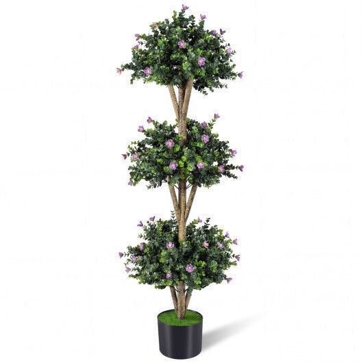 51" Artificial Triple Ball Boxwood Topiary Tree with 59 Blossoms-Purple LuxuryLifeWay Online Store