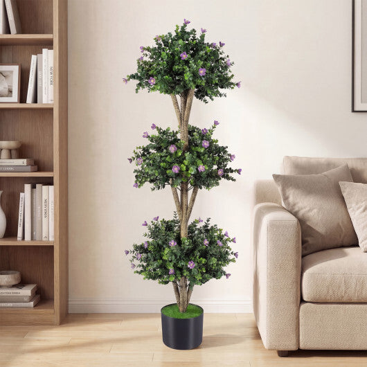 51" Artificial Triple Ball Boxwood Topiary Tree with 59 Blossoms-Purple LuxuryLifeWay Online Store