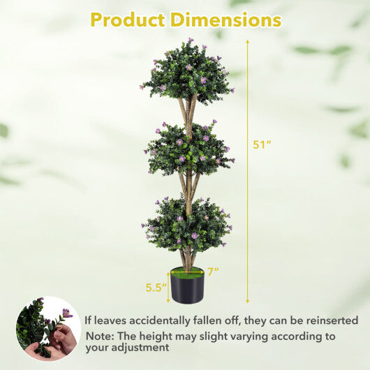 51" Artificial Triple Ball Boxwood Topiary Tree with 59 Blossoms-Purple LuxuryLifeWay Online Store