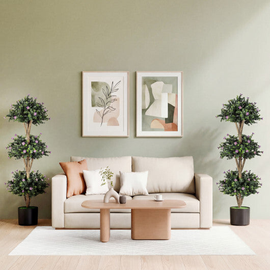 51" Artificial Triple Ball Boxwood Topiary Tree with 59 Blossoms-Purple LuxuryLifeWay Online Store