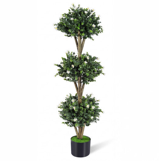 51" Artificial Triple Ball Boxwood Topiary Tree with 59 Blossoms-Purple LuxuryLifeWay Online Store