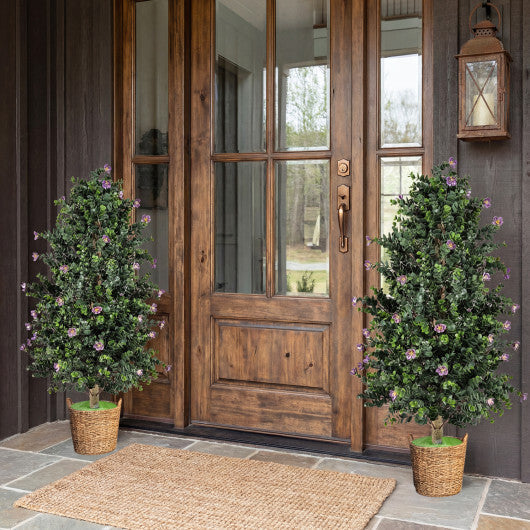 2 Pack Artificial Topiary Cone Tree Faux Potted Shrub Plant with 49 Flowers-purple LuxuryLifeWay Online Store