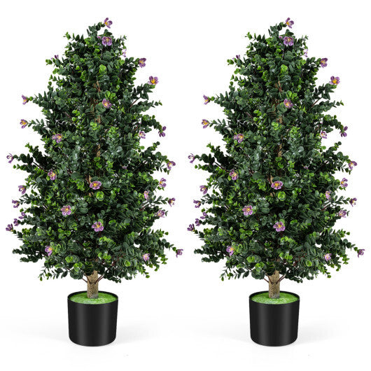 2 Pack Artificial Topiary Cone Tree Faux Potted Shrub Plant with 49 Flowers-purple LuxuryLifeWay Online Store