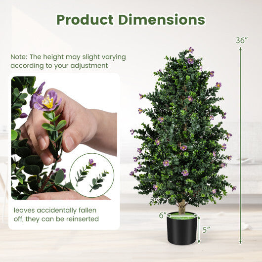 2 Pack Artificial Topiary Cone Tree Faux Potted Shrub Plant with 49 Flowers-purple LuxuryLifeWay Online Store