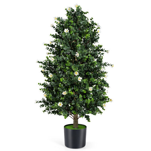2 Pack Artificial Topiary Cone Tree Faux Potted Shrub Plant with 49 Flowers-purple LuxuryLifeWay Online Store