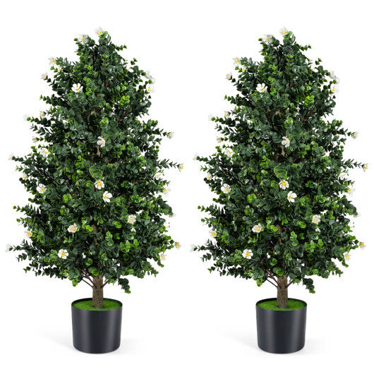 2 Pack Artificial Topiary Cone Tree Faux Potted Shrub Plant with 49 Flowers-purple LuxuryLifeWay Online Store