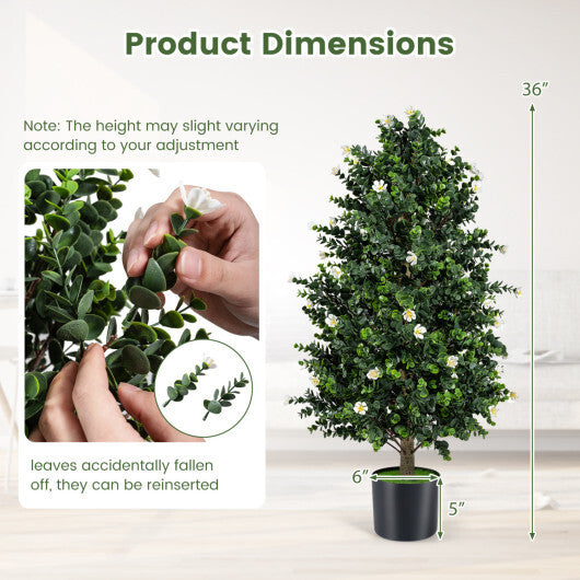 2 Pack Artificial Topiary Cone Tree Faux Potted Shrub Plant with 49 Flowers-purple LuxuryLifeWay Online Store