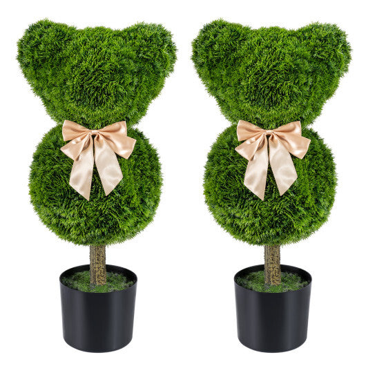 2 Pieces Bear Topiary Trees with Pots Sun-resistant Bear-Shaped Boxwood Faux Plants LuxuryLifeWay Online Store