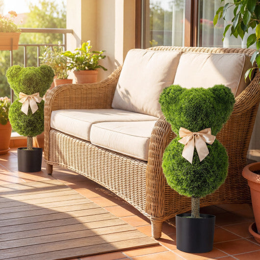 2 Pieces Bear Topiary Trees with Pots Sun-resistant Bear-Shaped Boxwood Faux Plants LuxuryLifeWay Online Store