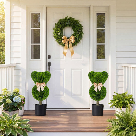2 Pieces Bear Topiary Trees with Pots Sun-resistant Bear-Shaped Boxwood Faux Plants LuxuryLifeWay Online Store