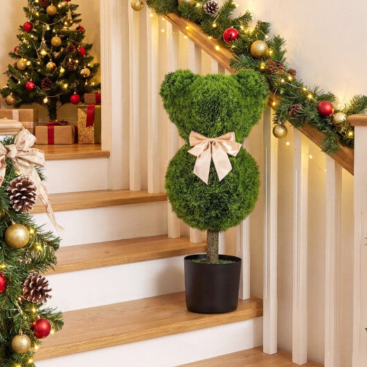 2 Pieces Bear Topiary Trees with Pots Sun-resistant Bear-Shaped Boxwood Faux Plants LuxuryLifeWay Online Store