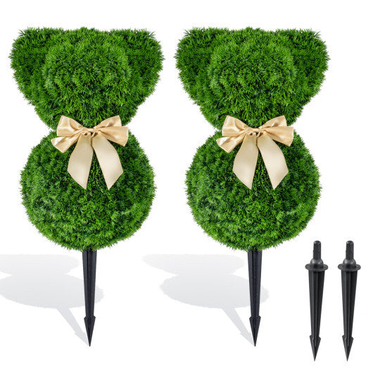 2 Pieces Teddy Bear Topiary Trees Sun-resistant Faux Boxwood Plants with Bowknot LuxuryLifeWay Online Store