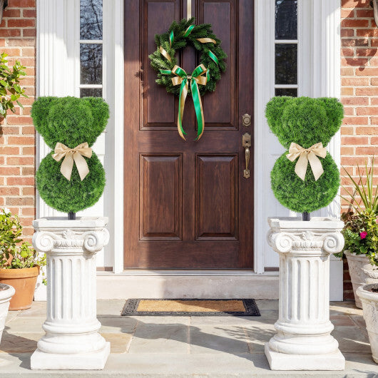 2 Pieces Teddy Bear Topiary Trees Sun-resistant Faux Boxwood Plants with Bowknot LuxuryLifeWay Online Store