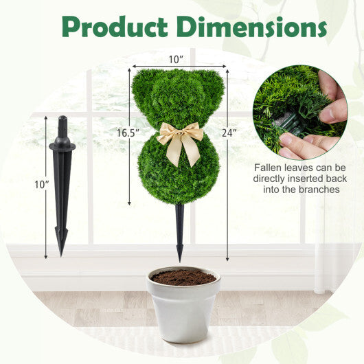 2 Pieces Teddy Bear Topiary Trees Sun-resistant Faux Boxwood Plants with Bowknot LuxuryLifeWay Online Store