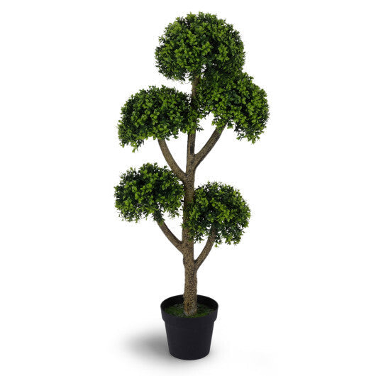 46-Inch Artificial Boxwood Topiary Tree Fake Potted Boxwood Tree with 5 Ball-Shaped Topiaries LuxuryLifeWay Online Store