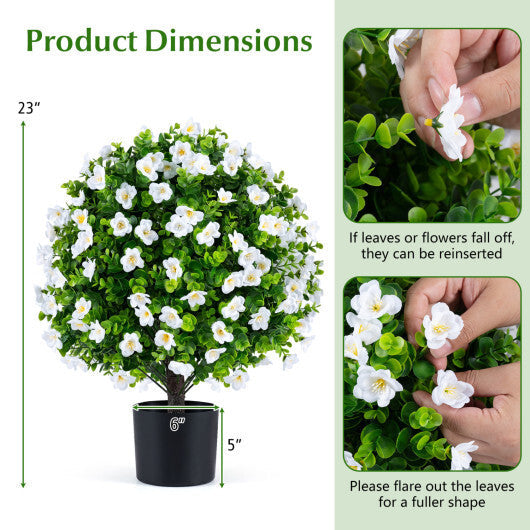 2 Pack Artificial Eucalyptus Topiary Trees with Flowers and Cement Planter for Home-White LuxuryLifeWay Online Store