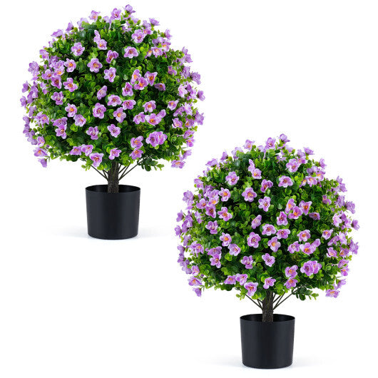 2 Pack Artificial Eucalyptus Topiary Trees with Flowers and Cement Planter for Home-White LuxuryLifeWay Online Store