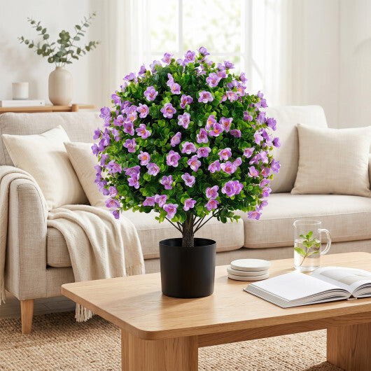 2 Pack Artificial Eucalyptus Topiary Trees with Flowers and Cement Planter for Home-White LuxuryLifeWay Online Store