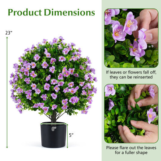 2 Pack Artificial Eucalyptus Topiary Trees with Flowers and Cement Planter for Home-White LuxuryLifeWay Online Store