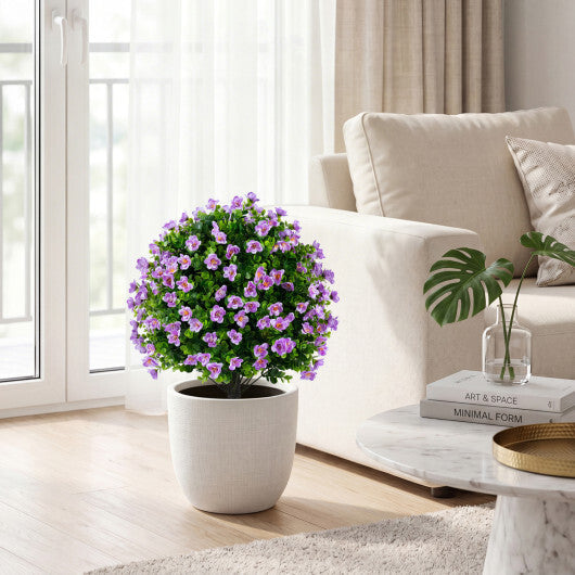 2 Pack Artificial Eucalyptus Topiary Trees with Flowers and Cement Planter for Home-White LuxuryLifeWay Online Store