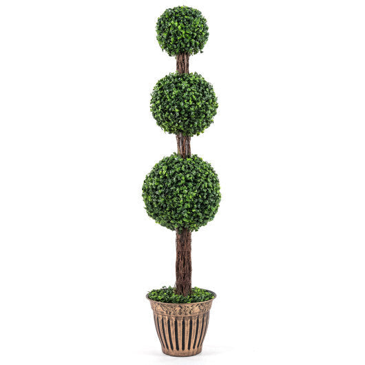 4 FT Artificial Triple Ball Boxwood Tree with Cement-filled Retro Planter-Green LuxuryLifeWay Online Store