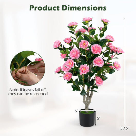Set of 2 39.5" Artificial Camellia Tree with Orange Blossoms in Cement Pot for Decoration-Pink LuxuryLifeWay Online Store