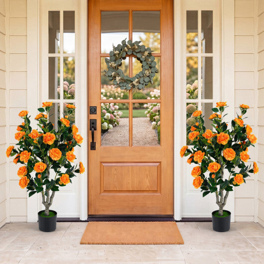 Set of 2 39.5" Artificial Camellia Tree with Orange Blossoms in Cement Pot for Decoration-Pink LuxuryLifeWay Online Store