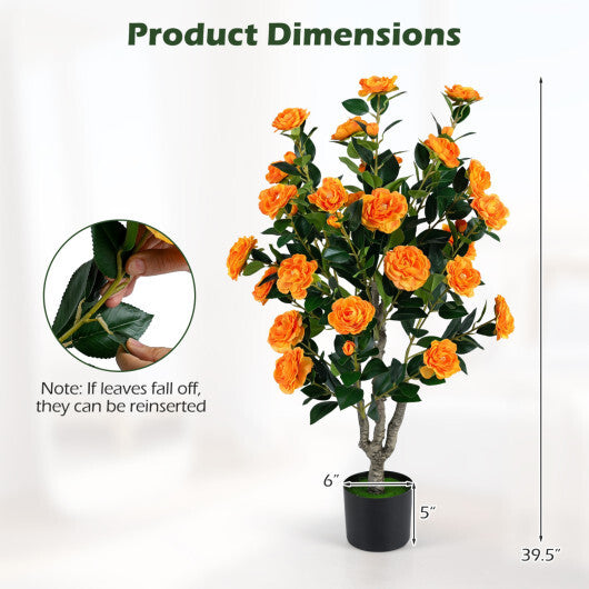 Set of 2 39.5" Artificial Camellia Tree with Orange Blossoms in Cement Pot for Decoration-Pink LuxuryLifeWay Online Store