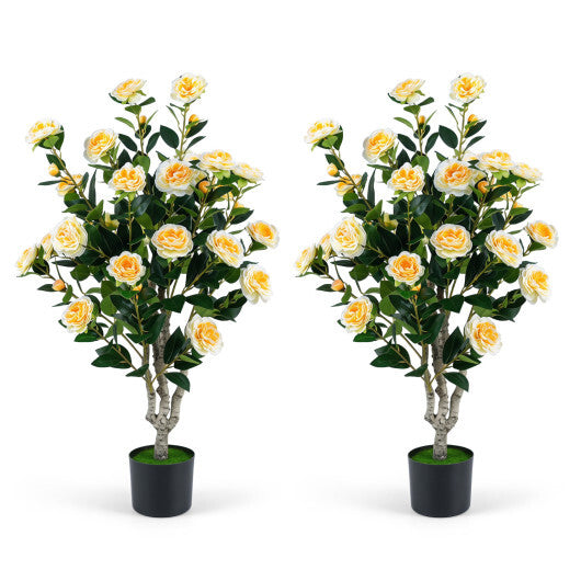 Set of 2 39.5" Artificial Camellia Tree with Orange Blossoms in Cement Pot for Decoration-Pink LuxuryLifeWay Online Store