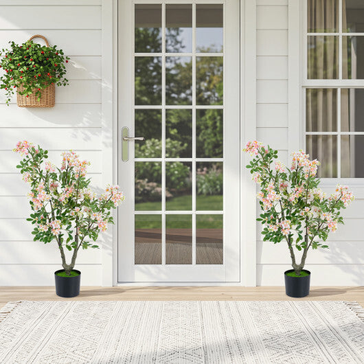36" Set of 2 Artificial Impatiens Tree with Mini Fruits and Silk Flowers-Pink
