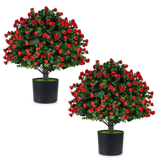 2 Pack Artificial Rose Topiary Ball Trees with PP Cement-Filled Flowerpot for Home LuxuryLifeWay Online Store